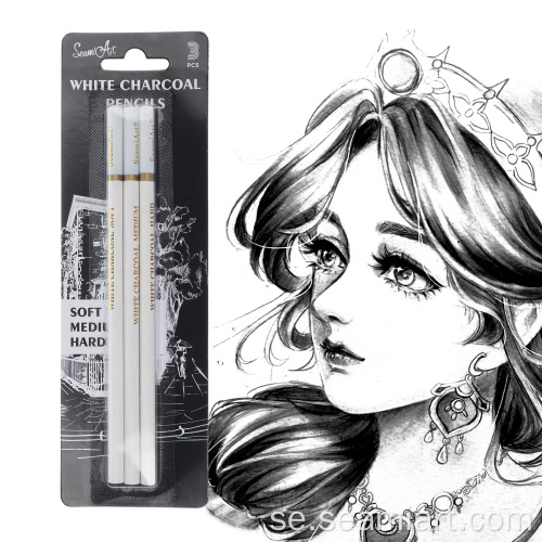 3st White Charcoal Pencil Wood Set